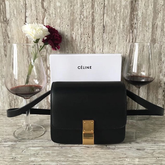 Celine original box calfskin small classic bag 11041 black