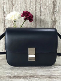 Celine original liege calfskin large classic box bag 11045-1 black&light blue