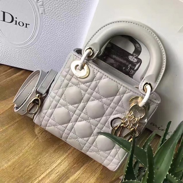 Dior original lambskin mini lady dior bag M0505 light grey