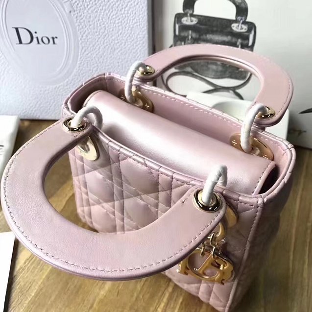 Dior original lambskin mini lady dior bag M0505  pink