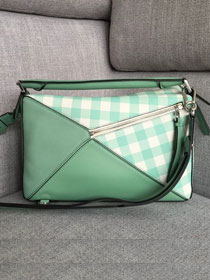 Loewe original gingham calfskin puzzle bag 20155 green