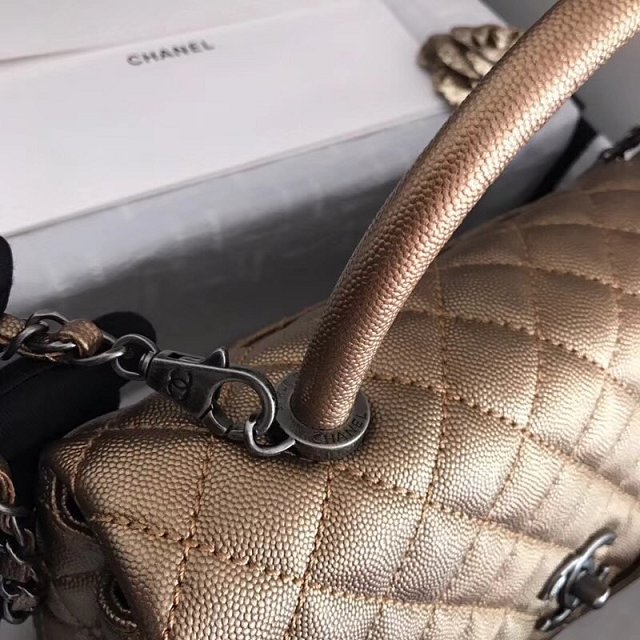2018 CC original grained calfskin flap bag with top handle A92991 brozen