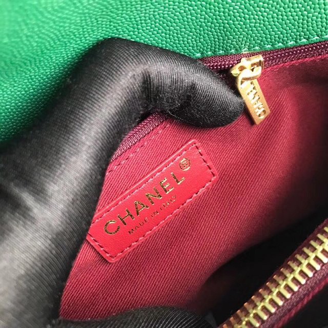 2018 CC original grained calfskin flap bag with top handle A92991 green