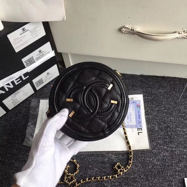 2018 CC original grained lambskin clutch with chain A81599 black