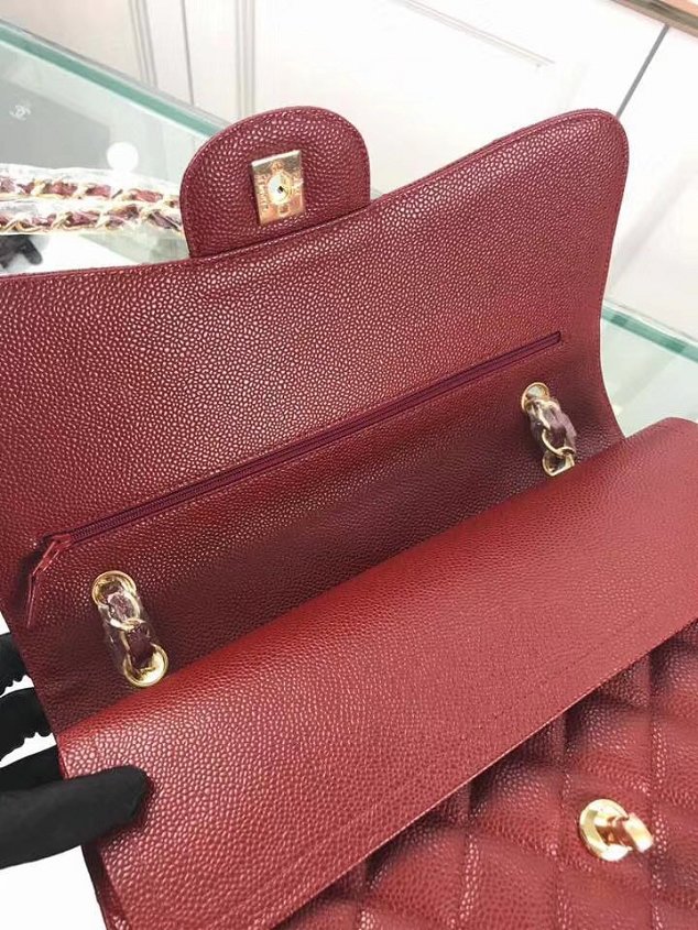 CC original grained calfskin large double flap bag A58600 wine red