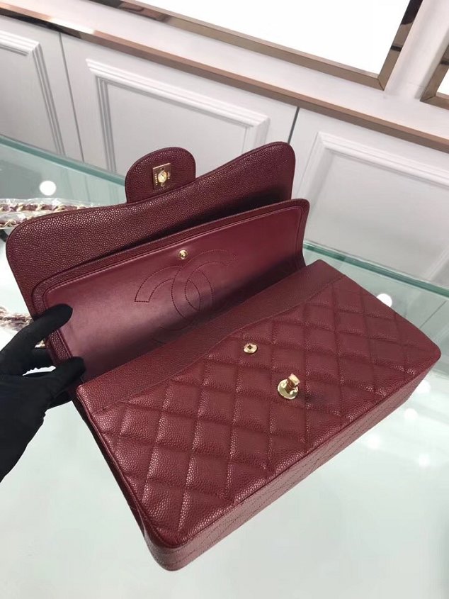 CC original grained calfskin large double flap bag A58600 wine red