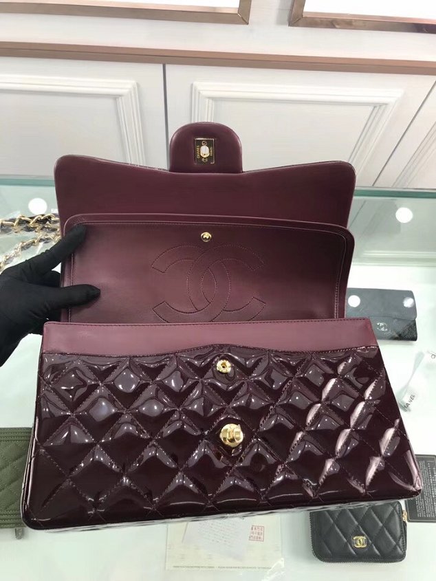 CC original patent calfskin large flap bag A69902 burgundy