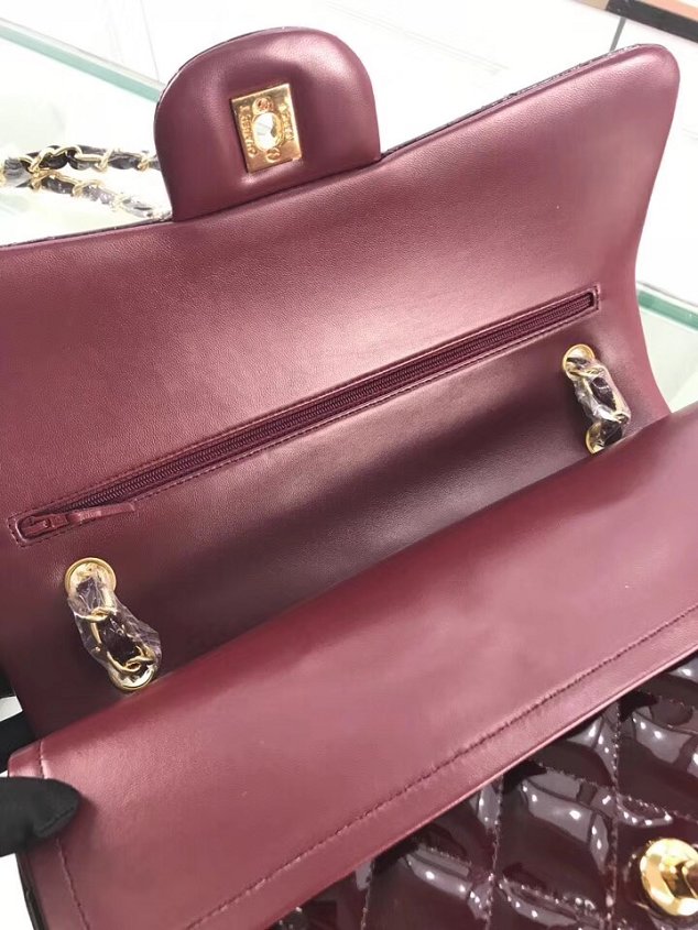 CC original patent calfskin large flap bag A69902 burgundy