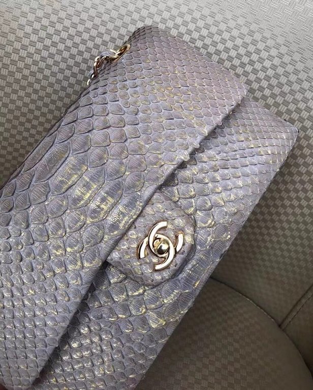 CC original python leather flap bag A01112 gray