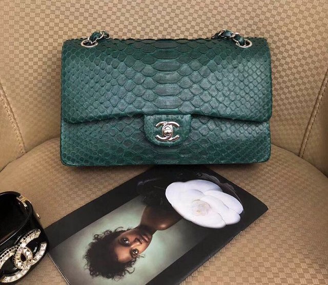 CC original python leather flap bag A01112 green
