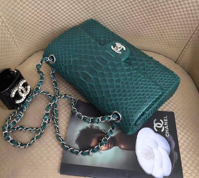 CC original python leather flap bag A01112 green
