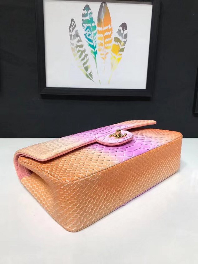 CC original python leather flap bag A01112 pink&orange