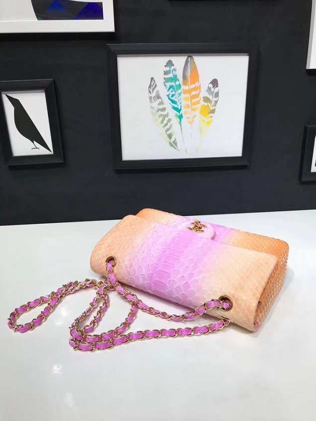 CC original python leather flap bag A01112 pink&orange