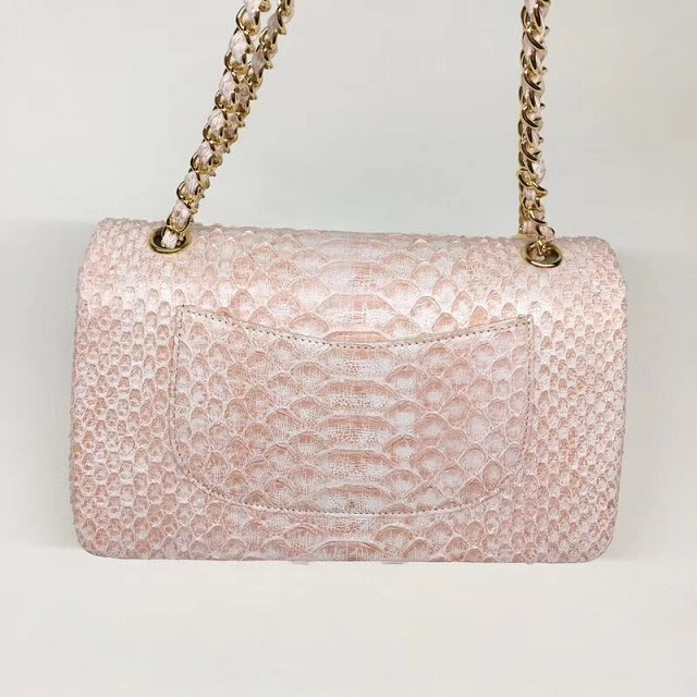 CC original python leather flap bag A01112 pink&white