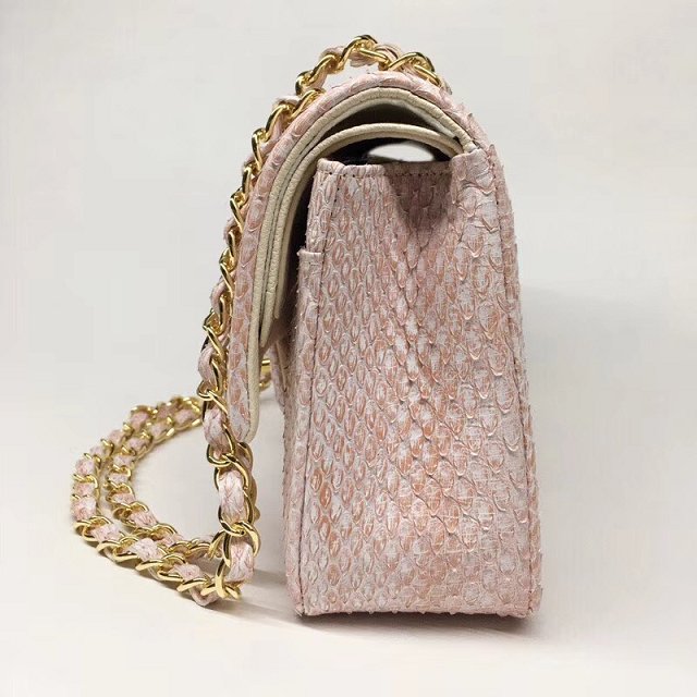 CC original python leather flap bag A01112 pink&white