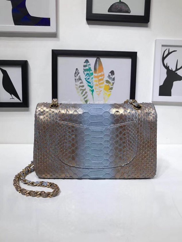 CC original python leather flap bag A01112 blue&gold