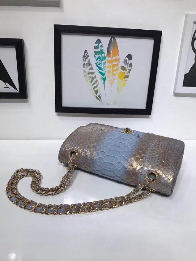 CC original python leather flap bag A01112 blue&gold
