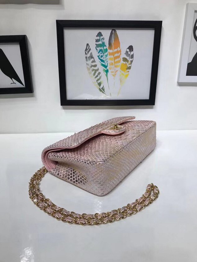 CC original python leather flap bag A01112 light gold