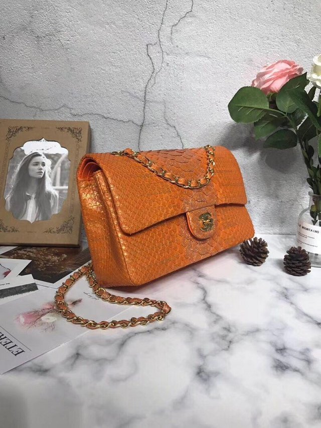 CC original python leather flap bag A01112 light orange