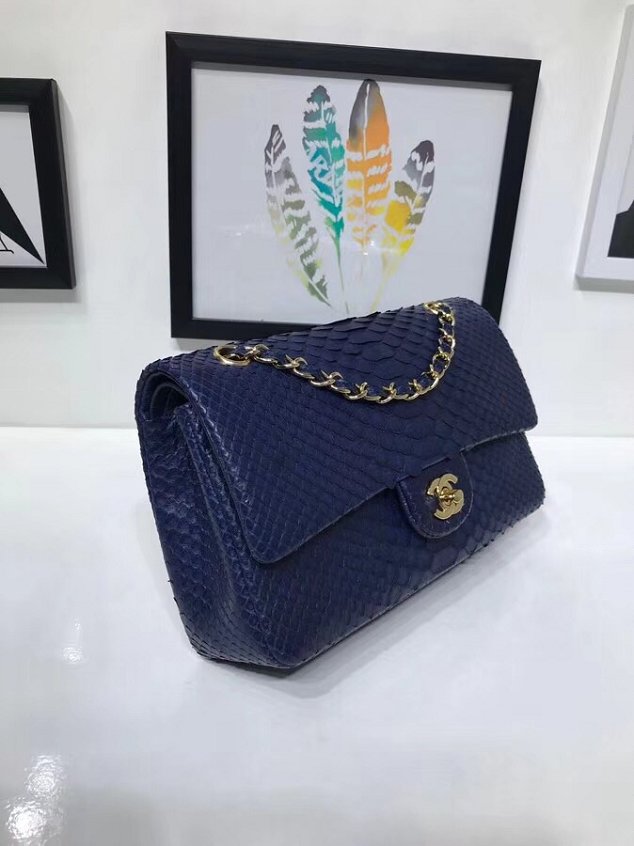 CC original python leather flap bag A01112 navy blue