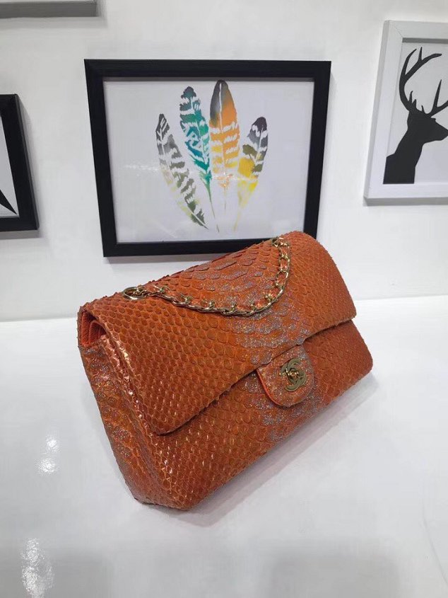 CC original python leather flap bag A01112 orange