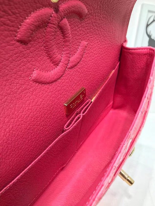 CC original python leather flap bag A01112 rose red