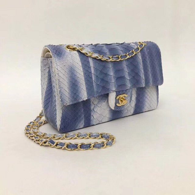CC original python leather flap bag A01112 white&blue