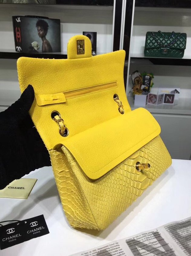 CC original python leather flap bag A01112 yellow