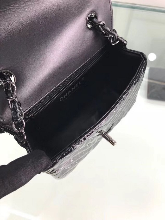CC original patent leather super mini flap bag A35200 black