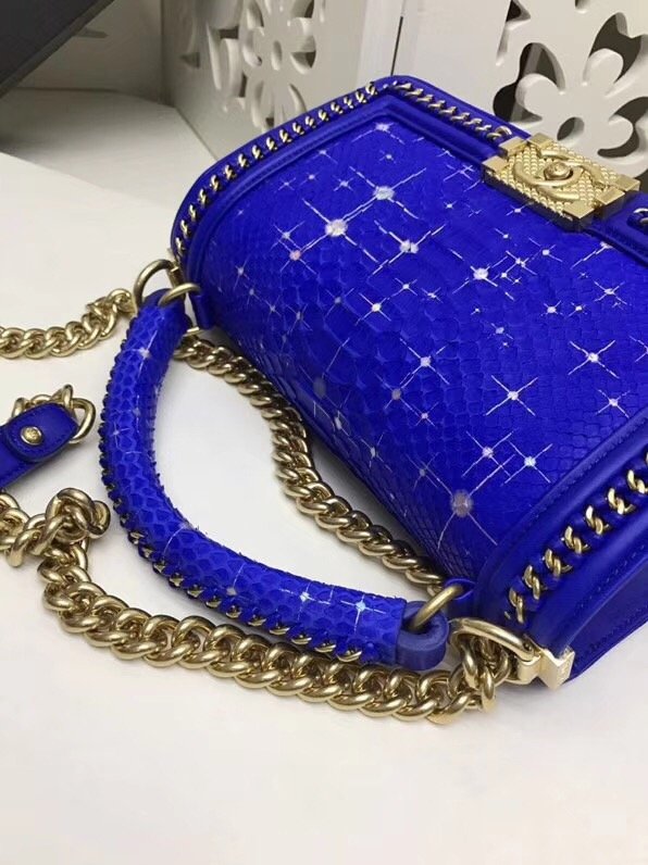 CC original python leather medium le boy flap bag 67086 blue