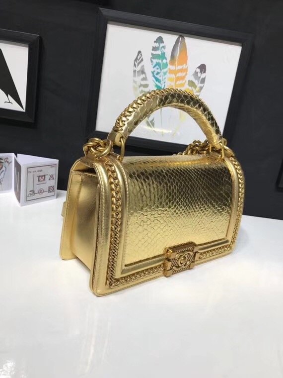 CC original python leather medium le boy flap bag 67086 gold