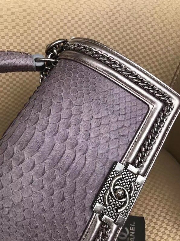 CC original python leather medium le boy flap bag 67086 gray