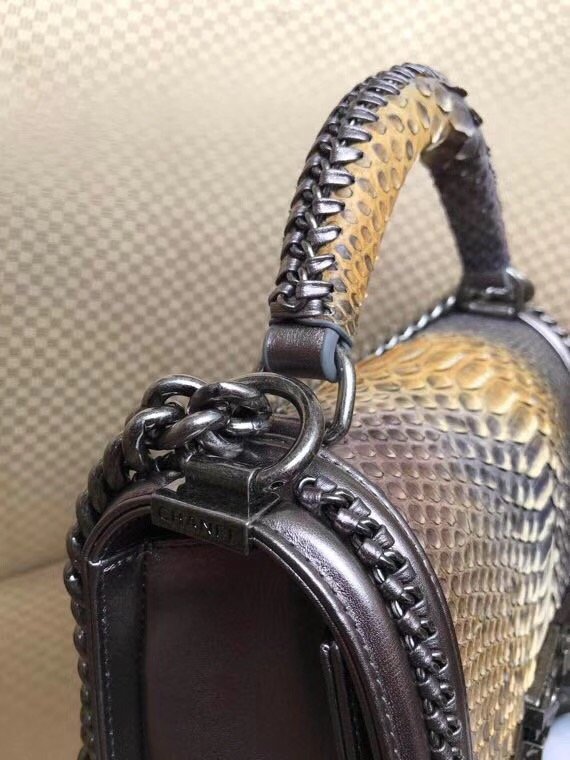 CC original python leather medium le boy flap bag 67086 yellow&green