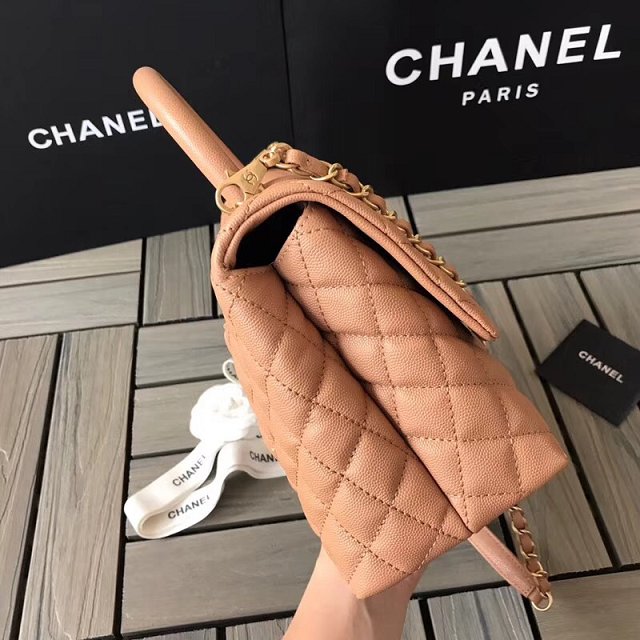 2018 CC original grained calfskin flap bag with top handle A92991 apricot