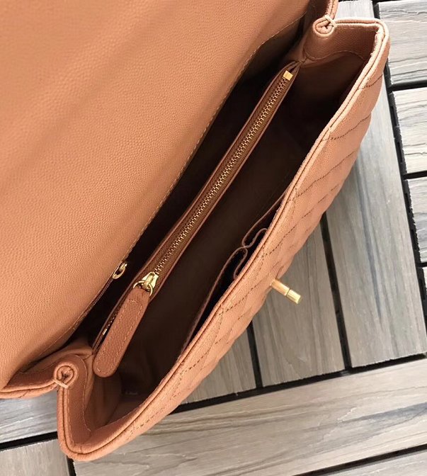 2018 CC original grained calfskin flap bag with top handle A92991 apricot&burgundy
