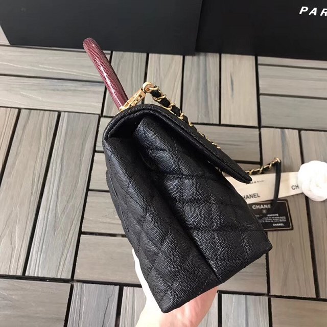 2018 CC original grained calfskin flap bag with top handle A92991 black&burgundy