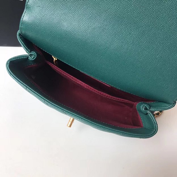 2018 CC original grained calfskin small flap bag with top handle A92990 green