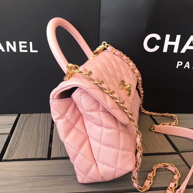 2018 CC original grained calfskin small flap bag with top handle A92990 pink