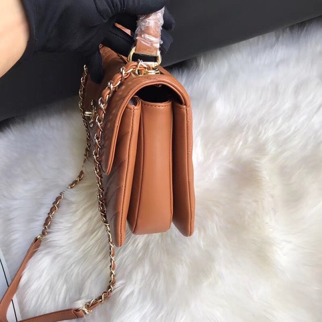 2018 CC original lambskin top handle flap bag A92236-2 caramel