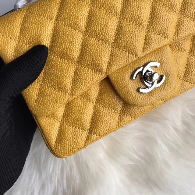 CC original grained calfskin mini flap bag A69900 yellow