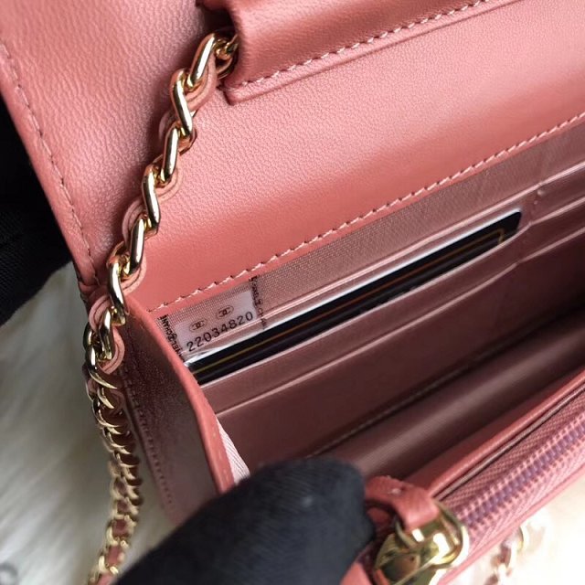 CC original lambskin leather woc chain bag 33814-1 coral