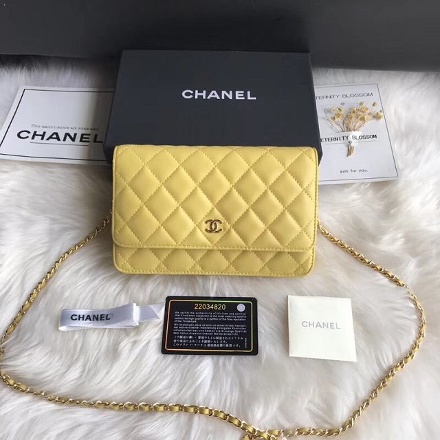 CC original lambskin leather woc chain bag 33814-1 yellow