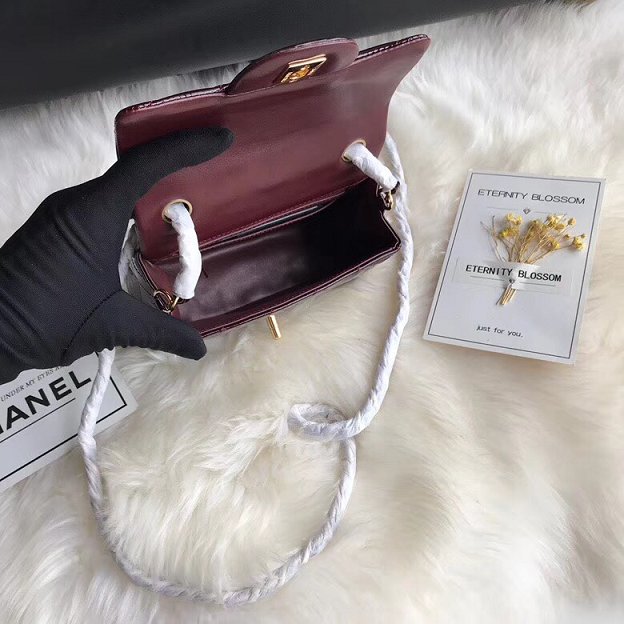 CC original patent calfskin mini flap bag A69906 burgundy