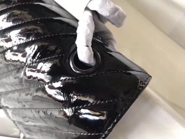 CC original patent leather medium double flap bag A1112 black