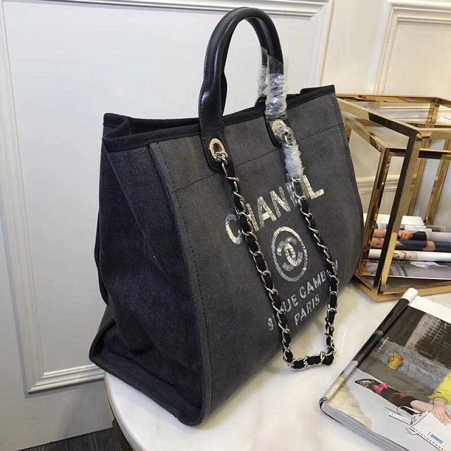 CC original canvas large shopping tote bag A66941 charcoal&silver