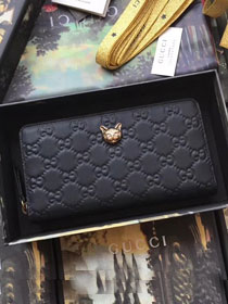 GG original calfskin Signature zip around wallet with cat 548058 black
