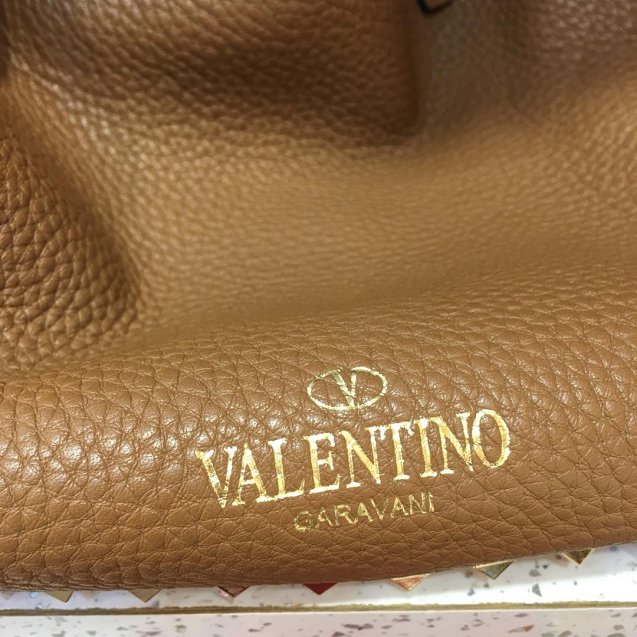 Valentino Garavani Rockstud calfskin shopper bag 0579 coffee&blue