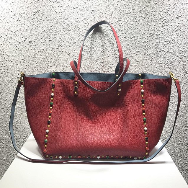 Valentino Garavani Rockstud calfskin shopper bag 0579 red&blue