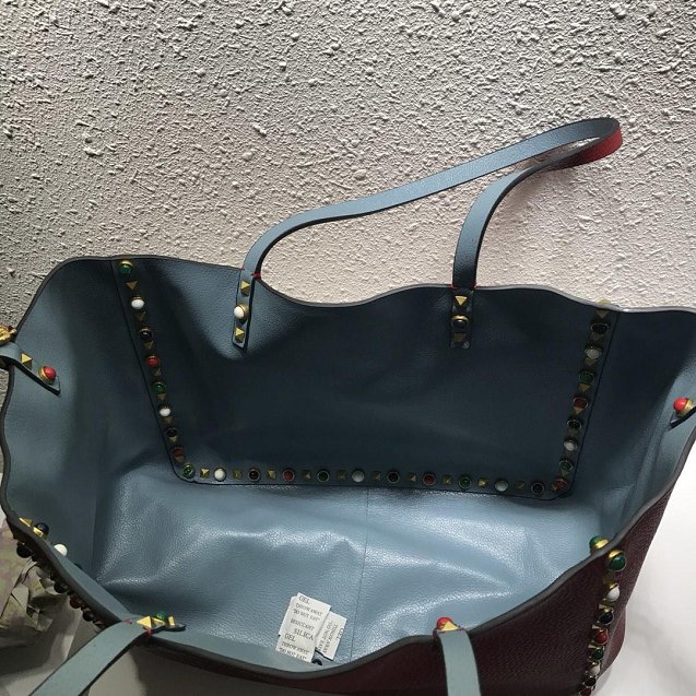 Valentino Garavani Rockstud calfskin shopper bag 0579 red&blue