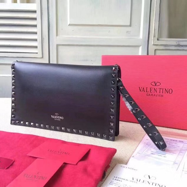Valentino original calfskin rockstud clutch 0399 black